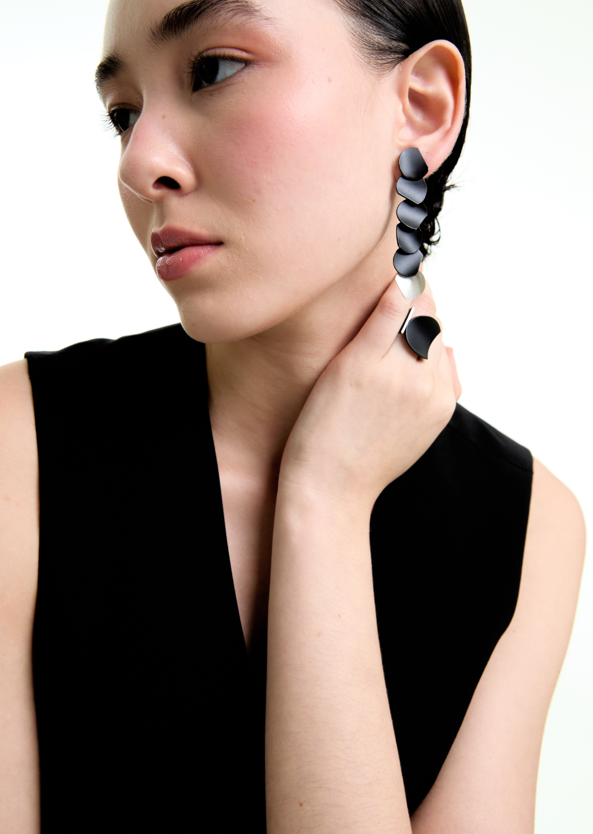 Anel Contraponto Sobreposto Prata e Preto