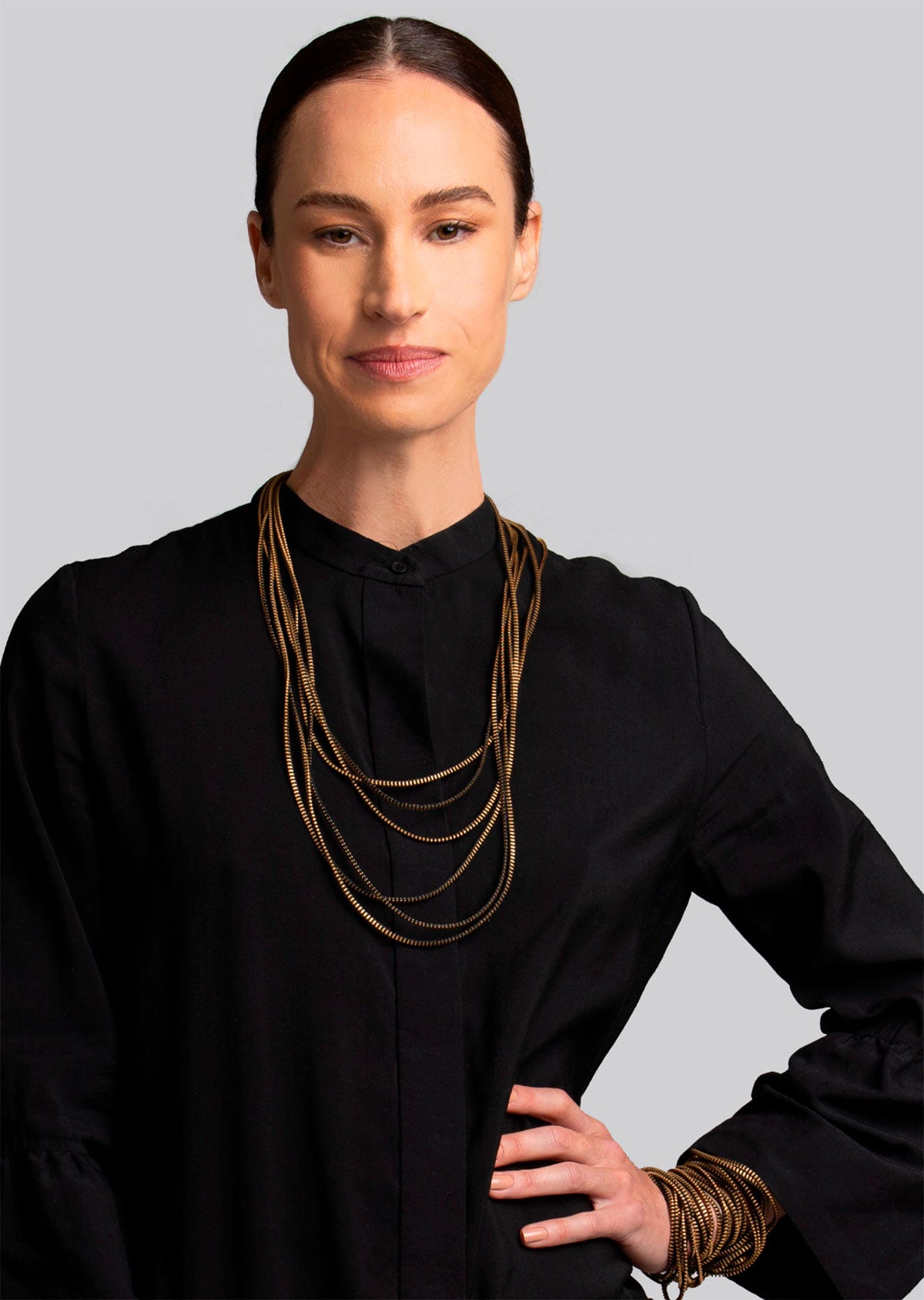 Colar tiras duplo dourado