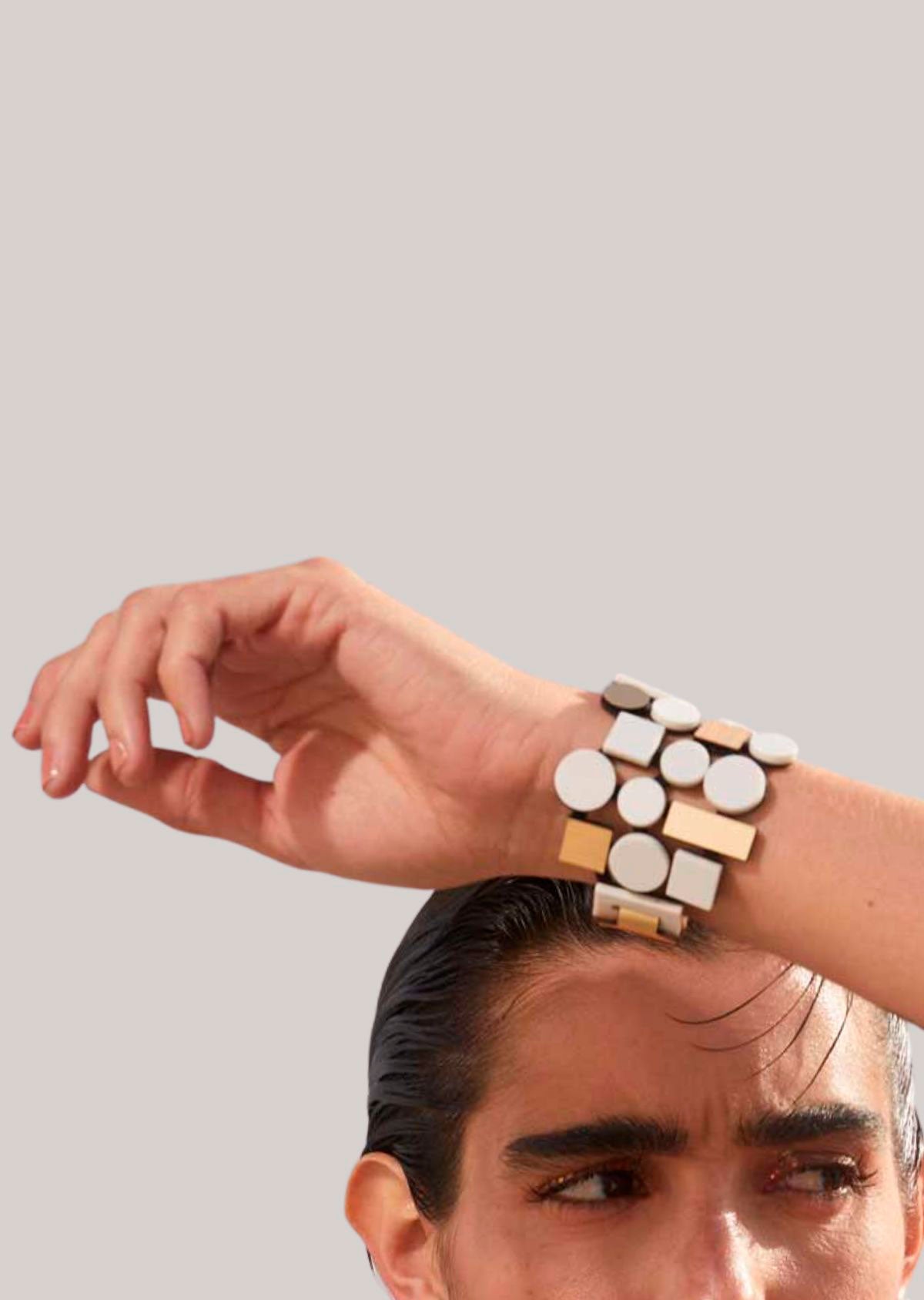 Bracelete Bauhaus Mármore, Prata & Ouro