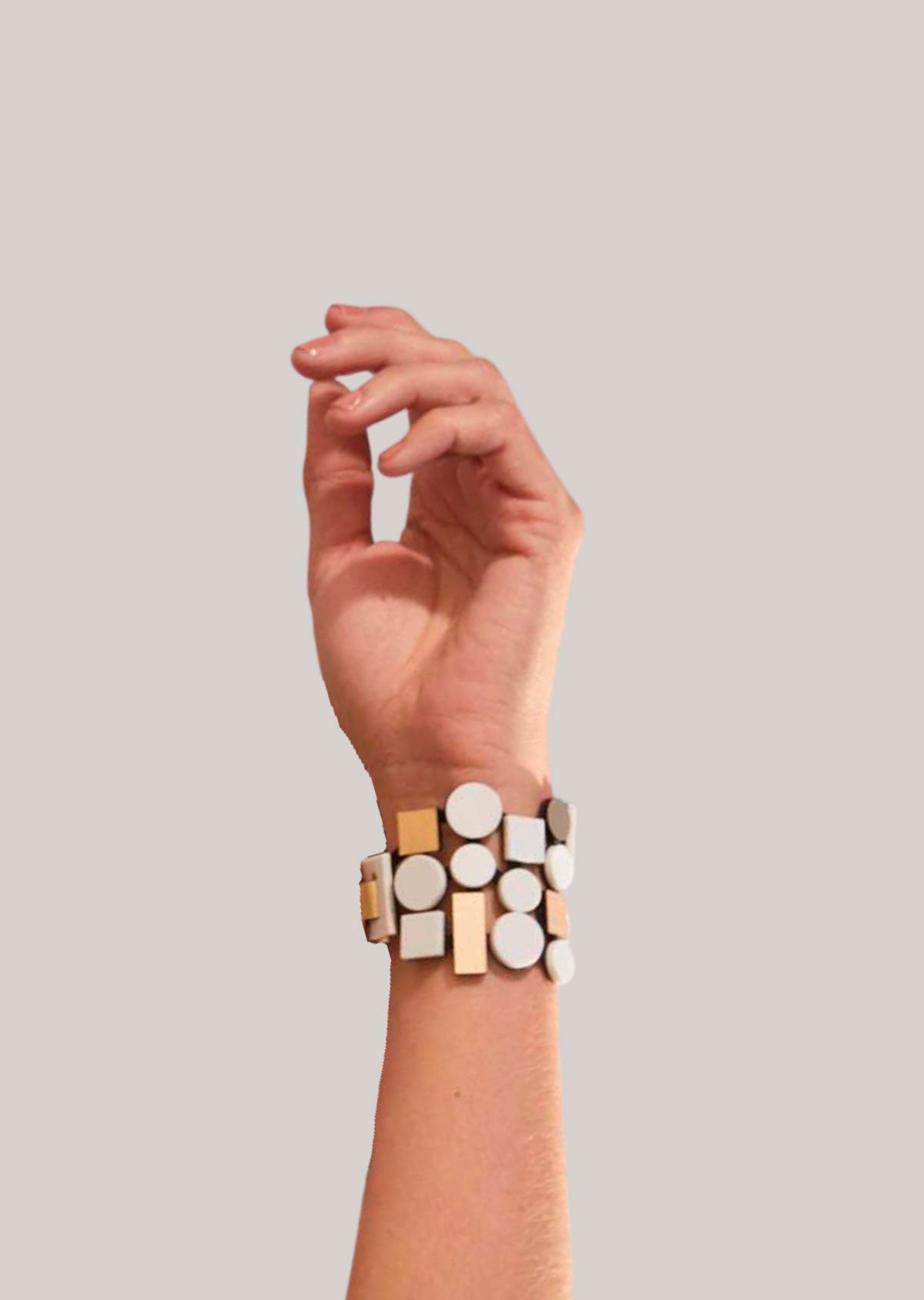 Bracelete Bauhaus Mármore, Prata & Ouro