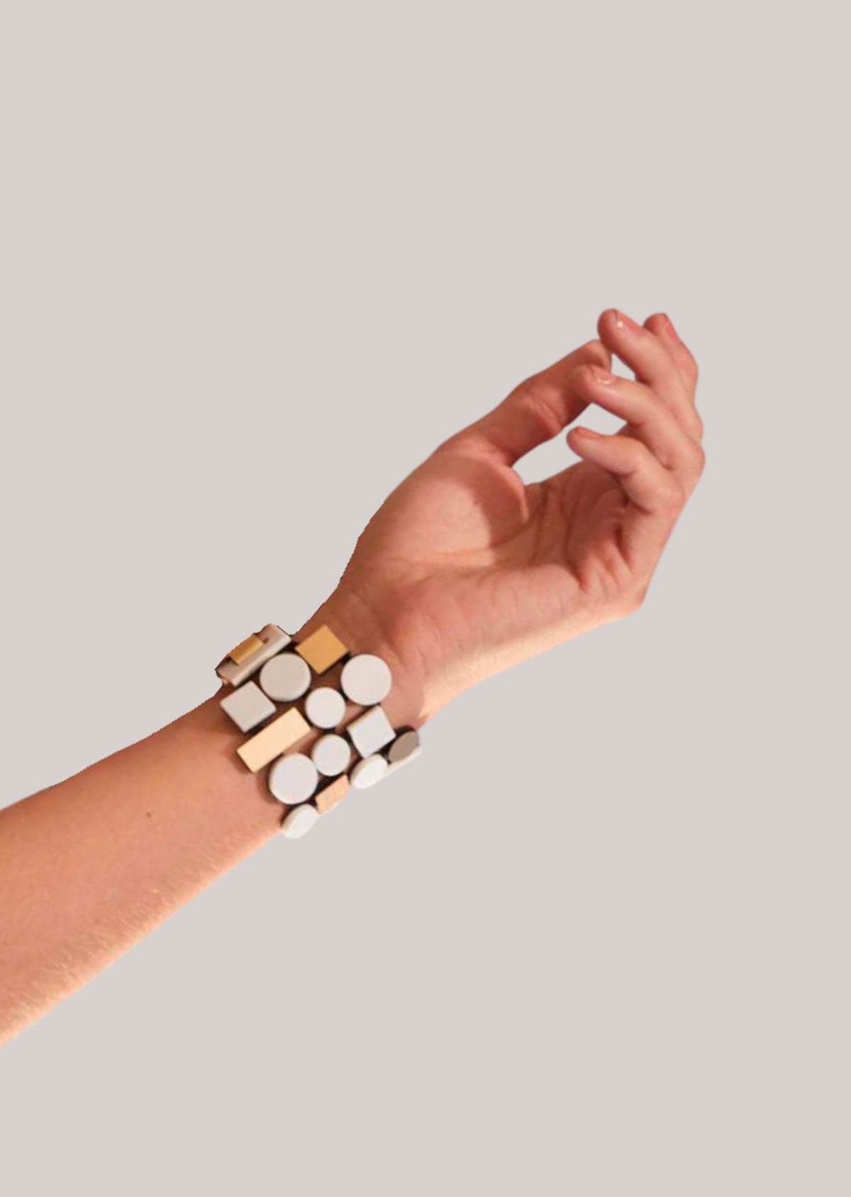 Bracelete Bauhaus Mármore, Prata & Ouro