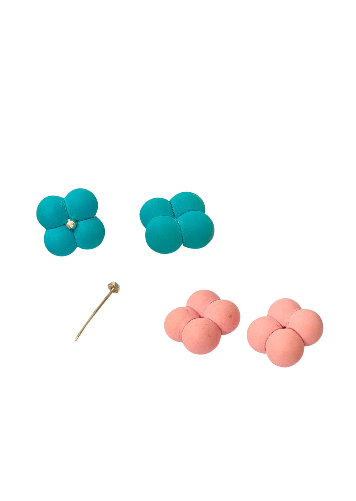 Brinco Trevo Múltiplo, Rosa & Turquesa